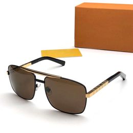 Men Pilot Sunglasses timeless classic style with old Damier pattern Square frames sides matte shiny metal plaid print vintage Pola207e
