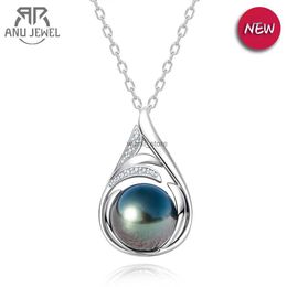 Pendant Necklaces AnuJewel 11-12mm Natural Tahitian Black Pearl Moissanite Diamond Pendant Necklace Silver Seawater Pearl Necklace WholesaleL2402