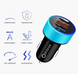 Dual USB 31 QC30 Fast Charging Digital Display LED Car Chargers 5V 24A 2USB Ports Aluminium Universal 18W Power Adapter Charger4814760