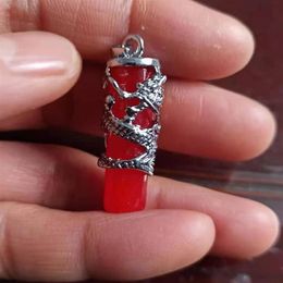 Natural Malay Jade Red Flaming Chinese Dragon Good Luck Pendant Delivery C7515245z