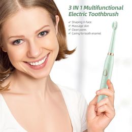 Toothbrush Ckeyin 3 in 1 Electric Toothbrush 6 Modes V Face Lifting Beauty Bar Facial Cleaning Brush Pore Cleaner Waterproof Tooth Brush
