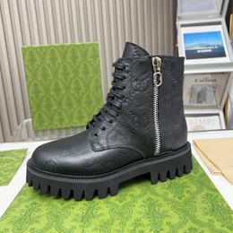 Luxury Embossed Fashion Women Designer Martin Boots Italy Brand Thick Bottom Round Head Anti slip Snow Boots New Flat Bottom Side Zipper Metal Letter Sign Short Boots