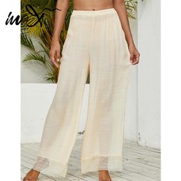 Dresses Inx Lace Long Trousers for Bikini Beach Dress Solid Swimwear Pants Women's Swimming Suit Saida De Praia Sexy Resort Wear