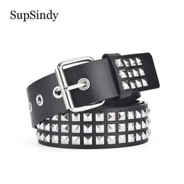 Belts SupSindy Men Belt Punk Geometric Rivet Pin Buckle PU Leather For Women Jeans Waistband Rock Motorcycle Hip Hop Male Strap1894