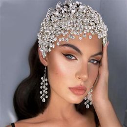Wedding Bridal Rhinestone Headband Forehead Crown Tiara Crystal Hair Accessories Pageant Headpiece Earrings Prom Party Jewellery Set221N