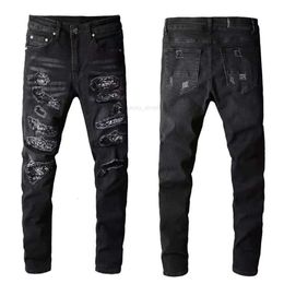 jeans 40 offMens men Jeans Designer hiphop fashion zipper hole wash pants retro torn fold stitching mens design motorcycle riding cool slim papurple stack