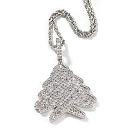 Hip Hop Christmas Tree Pendant Necklace Women Child Gift Full 5A Zircon 18k Real Gold Plated Jewelry