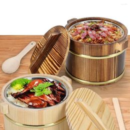 Dinnerware Sets Steamer Cask Rice Salad Containers Japanese Sushi Bucket Stainless Steel Soup Bowl