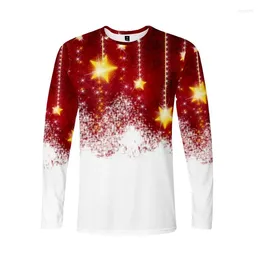 Men's T Shirts Pentagram Print Christmas Decorate Fashion T-Shirts Autumn Long Sleeve Red White Tie-dye Male Tops Plus Size 6XL