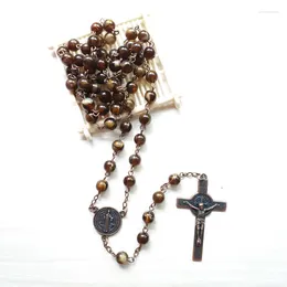 Pendant Necklaces QIGO The Rosaries Vintage Acrylic Beads Strand Necklace Long Jesus Cross Religious Prayer Jewelry