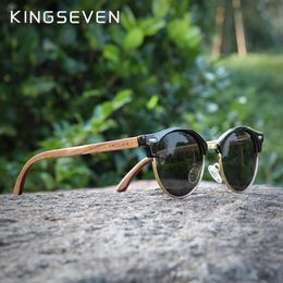Sunglasses KINGSEVEN Handmade High Quality Black Walnut Wood Men Women Polarised Mirror Sun Glasses Male UV400 Shades 2302111944