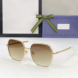 2022 women men high quality fashion sunglasses gold metal white thin frame big brown polygon glasses available with box282h