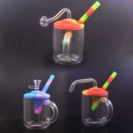 Glass Oil Burner Bong Water Cup with Handle Thick Pyrex Recycler Ash Catcher Water Pipe with 10mm Male Glass Oil Burner Pipes 1pcs 11 LL