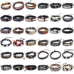 10pcs Lot Mix style Leather Bangles Bracelets For DIY Craft Fashion Jewellery Gift 8inch LB03280H