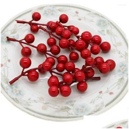 Decorative Flowers Wreaths 20Pcs Artificial Berry Bacca Bouquet For Christmas Home Decoration Diy Garland Rose Simation Craft Drop Del Dhafq