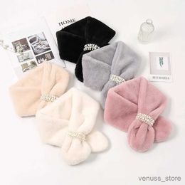 Scarves Wraps Women Winter Pearl Plush Cross Scarf Autumn Cute Thickened Warm Faux Fur Scarves Girls Soft Neck Ring Scarf Korean Style New