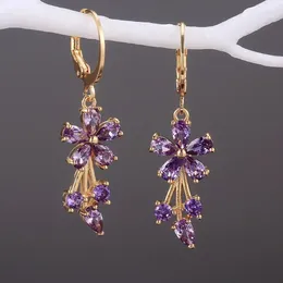 Dangle Earrings Luxury Gold Colour Flower Shape Women Drop Inlaid Shiny Rhinestone Top Quality Fashion Banquet Party Jewellery