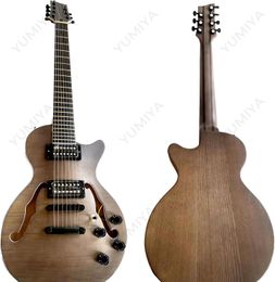 7 String Semi Hollow Electric Guitar F Hole Jazz Guitar Maple Body Guitar 22 Frets Chrome Pickups