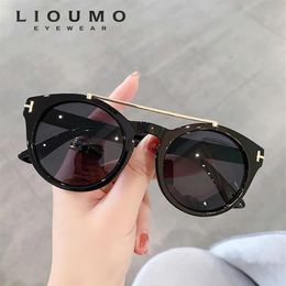 Sunglasses LIOUMO Fashion Double Bridge Design Round For Men Women Vintage Cat Eye Driving Glasses UV400 Trendy Shades Gafas Sol2402