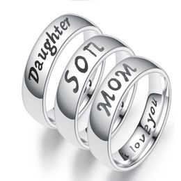 Engraving Text Love Mom Dad Son Daughter Stainless Steel Ring Couple Rings For Women and Men Family Couples Jewelry268N