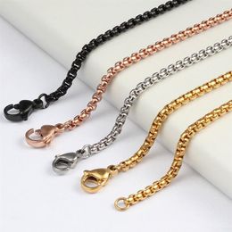 Whole Square Rolo 2 5mm 18-32 inches Silver Rose Gold Gold Black Stainless Steel Chain Necklace Jewelry3238