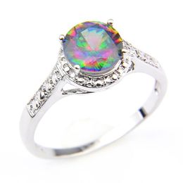 Luckyshine Classic Vintage Fire Round Rainbow Mystic Topaz Rings 925 Silver Zircon Women Lover's Ring for Holiday Wedding Par286n