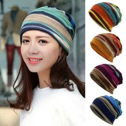 Fashion Face Masks Neck Gaiter Winter Beanie Hat Hooded Ladies Fashion Striped Hat Warm Bonnet Unisex Multifunction Scarf Dual-use Stacking HatL231223