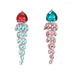 Dangle Earrings 2023 Summer Fashion Long Heart Eardrop Jewelry Colorful Cubic Zirconia Gold Plated Wedding Party Earings