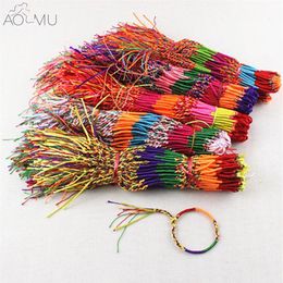 AOMU Whole Lucky chain Friendship Braided Rope String Bracelet Rainbow Thread Woven Ankle Bracelets Beach Bohemian Anklet Jewe279v