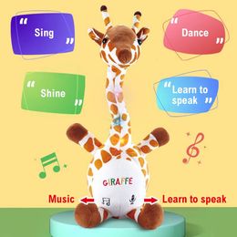 Electric Singing Dancing Giraffe Electric Plush Toy Gently Sound Voice Repeat Swaying Twisting Doll Luminous Children Toy Gift 231222