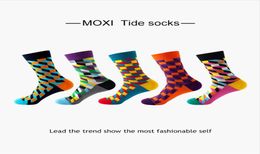 Mens Socks 5 pairlot filled Optic Puzzle Funny Combed Cotton Casual Colourful Crew1413548