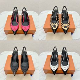 Designer women Sandals Sexy stilettos spring summer brand sandal Dress Shoes Heels Pointy Toe Shape Shoes Luxury Women Slides Leopard print black white pink