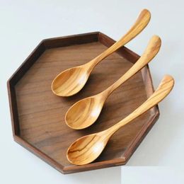 Spoons Creative Japanese Style Long Handle Wooden Honey Spoon Olive Tableware Stirring Soup Au24 Drop Delivery Home Garden Kitchen D Dhnto