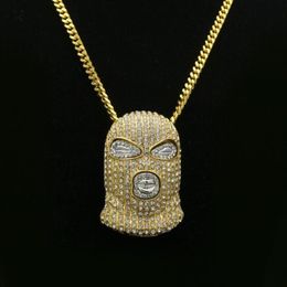 Pendant Necklaces Personality CS Cap Pave Full Rhinestone Masked Necklace Gold Filled Men Hip Hop Rock Jewelry209o