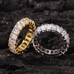 New Iced Out HipHop Cube CZ Baguette Rings Jewelery Gold Sliver Micro Paved Ring for Man Women Gift213y