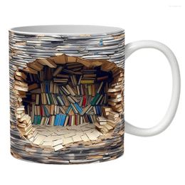 Mugs Dishwasher Safe Coffee Mug White Ceramic Unique 3d Bookshelf Water Cup With Handle Gift For Book Lovers