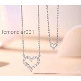 Necklace v Gold High Edition Ti-co Heart Women's New Full Diamond Pendant Double t Hollow Collar Chain Fashion Designer RLCA