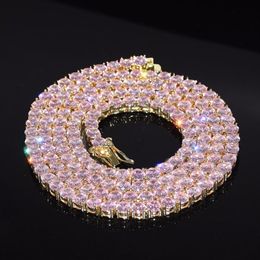 One Row Pink Zircon Tennis Chain Women Girl Pink Diamond Necklace Fashion Hip Hop Jewellery For Gift341N