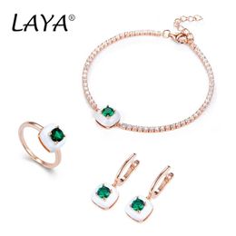 Necklace Laya Pure Sterling Sier Shining Zircon White Handmade Enamel Tennis Bracelet Earrings Ring Sets for Women Fine Jewellery