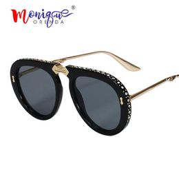 Vintage folding pilot sunglasses women crystal brand oversize clear eyeglasses sun glasses men shades226L