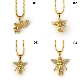 New 18K Gold Plated Boy Angel & Girl Angels Pendant Micro Angel Piece Necklace For Men Women Hip Hop Charm jewelry 249p