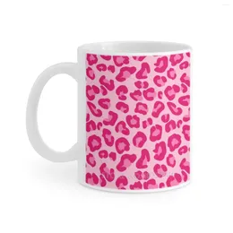 Mugs Leopard Print In Pastel Pink And Fuchsia White Mug 11Oz Funny Ceramic Coffee Tea Milk Cups Modern