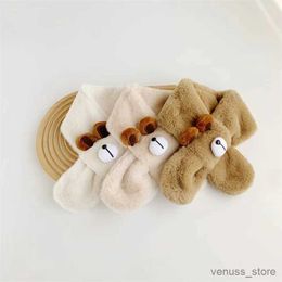 Scarves Wraps Cartoon Plush Baby Scarf Winter Faux Fur Scarves for Toddler Boys Girls Cute Bear Warm Kids Cross Neckerchief