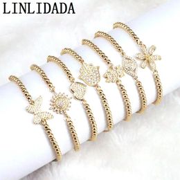 Bangle 10Pcs Wholesale Gold Colour Micro Pave CZ Connector Beaded Chain Bracelet For Women Adjustable Jewellery