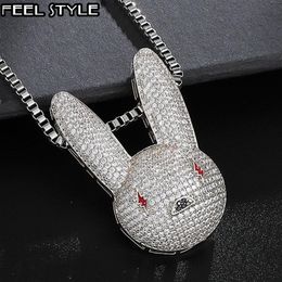 Hip Hop Iced Out CZ AAA Bling Bad Bunny Cubic Zirconia Necklaces & Pendants for Men Jewellery With Chain Y1220280n