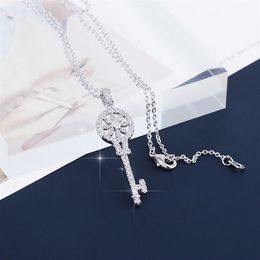 XIUMEIYIZU New fashion key shaped statement necklaces for women jewelry copper zircon rhinestone key charms pendants necklace245C