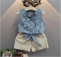 Baby Girl Summer Set Girls Sleeveless Floral Print Tops Tshirt Khaki Short Pants Suits Kids Fashion Clothes Clothing Two Pieces C4601557