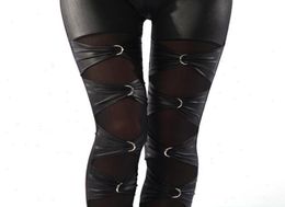 Lady Sexy Punk Rock Metal Leggings Gothic Lace Up Night Bar Club Ring Legging Fake Leather Riveet Pant73718931761399