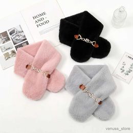 Scarves Wraps Korean Faux Rabbit Fur Rhinestone Thicken Fake Collar Cross Plush Scarf Winter Outdoor Neck Protection Women's Warm Shl