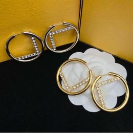 Luxury Designer Jewellery Gold Earrings Large size women Hoop Earring rhinestone letter Earrings 18K Gold Ear Studs for charm Lady